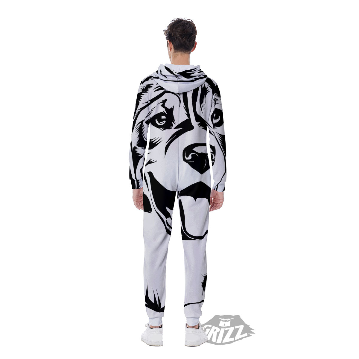 Drawing Beagle White And Black Print Men's Jumpsuit-grizzshop