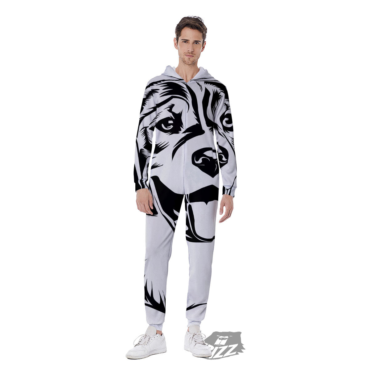 Drawing Beagle White And Black Print Men's Jumpsuit-grizzshop
