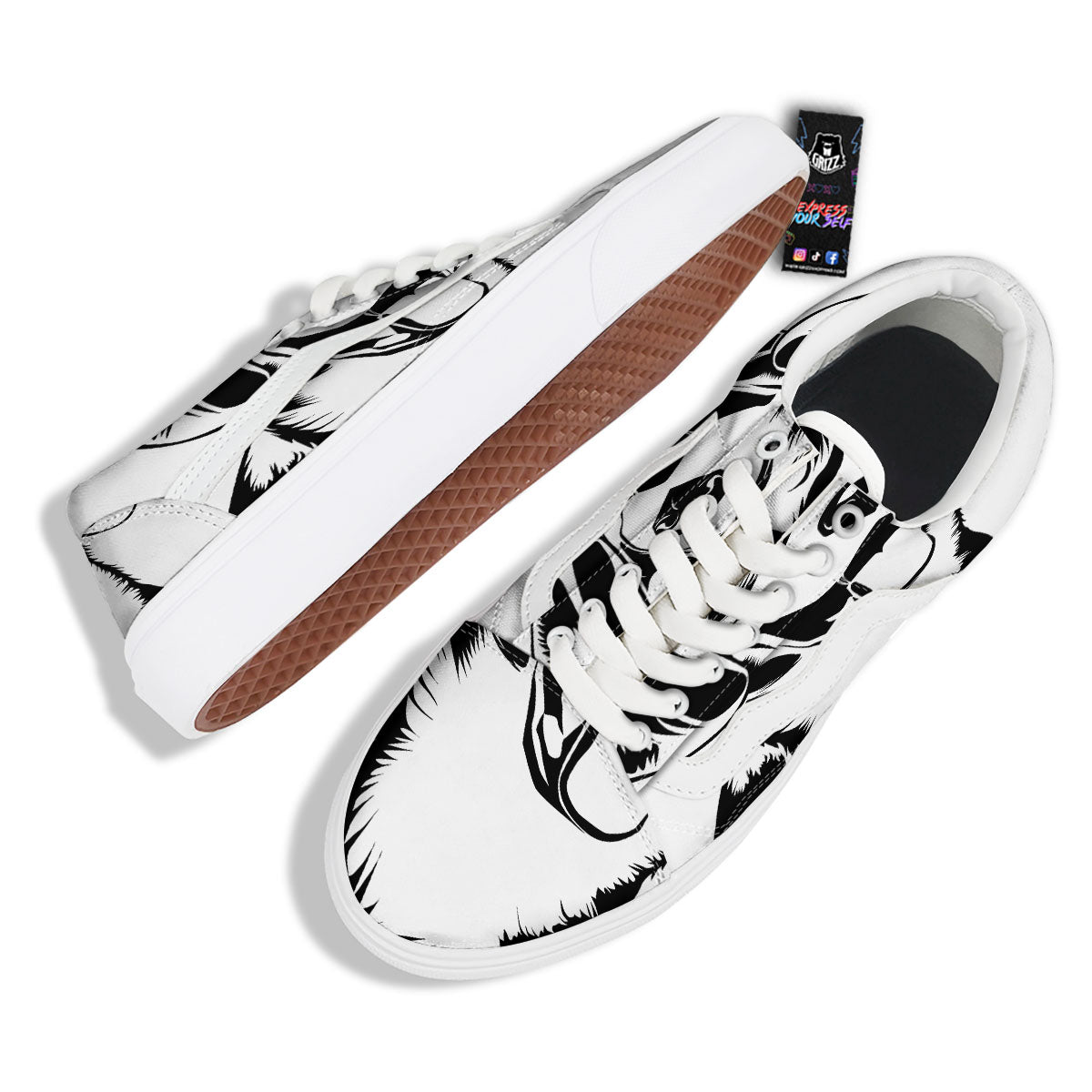 Drawing Beagle White And Black Print Skate Shoes-grizzshop