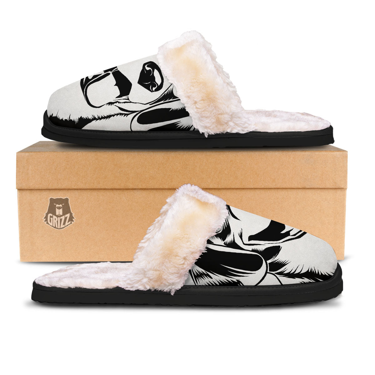 Drawing Beagle White And Black Print Slippers-grizzshop