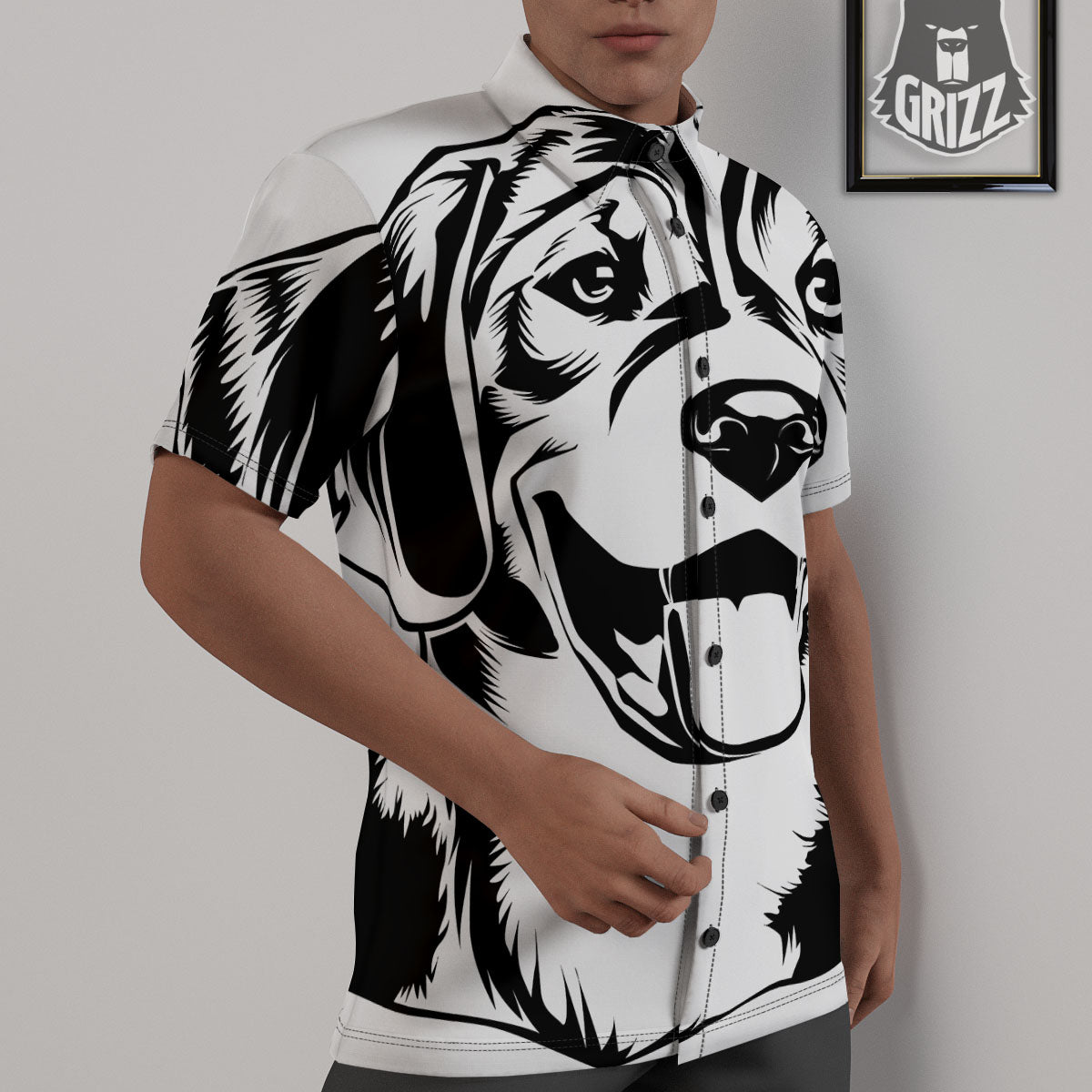 Drawing Beagle White And Black Print Untucked Shirts-grizzshop