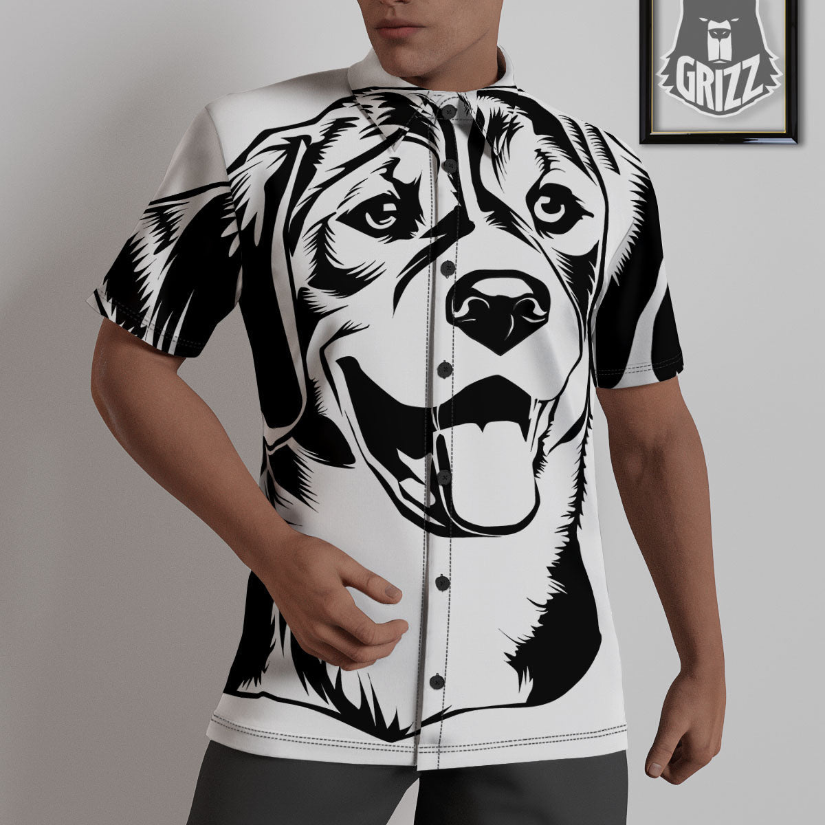 Drawing Beagle White And Black Print Untucked Shirts-grizzshop