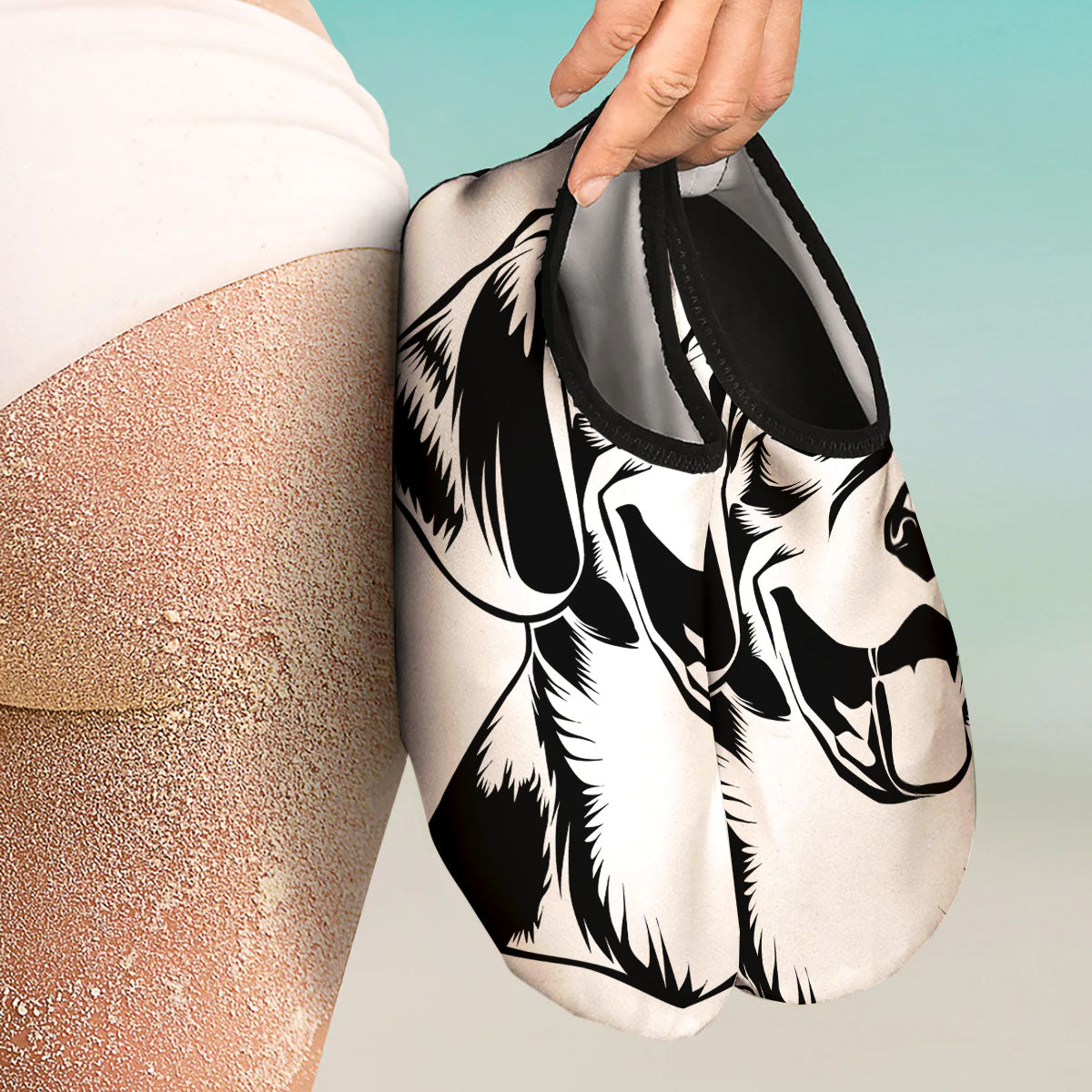 Drawing Beagle White And Black Print Water Shoes-grizzshop