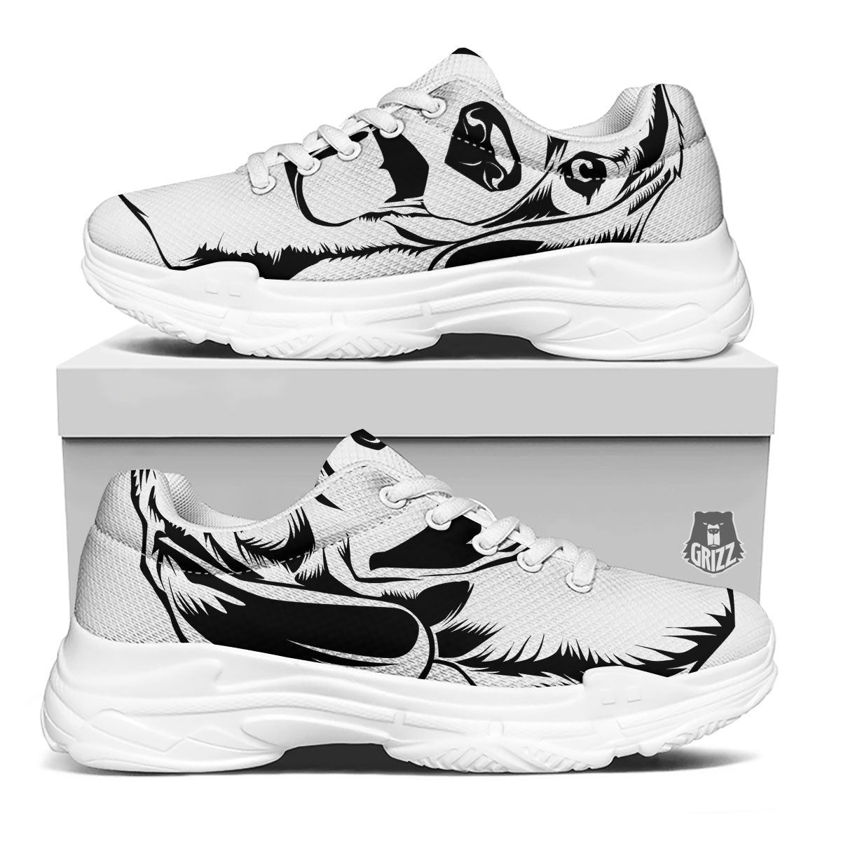 Drawing Beagle White And Black Print White Chunky Shoes-grizzshop