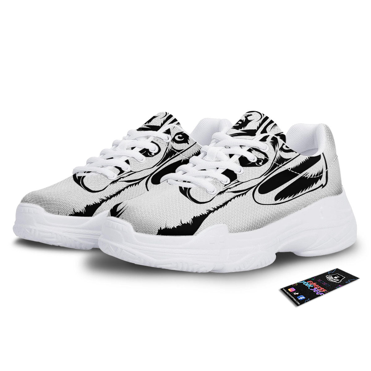 Drawing Beagle White And Black Print White Chunky Shoes-grizzshop