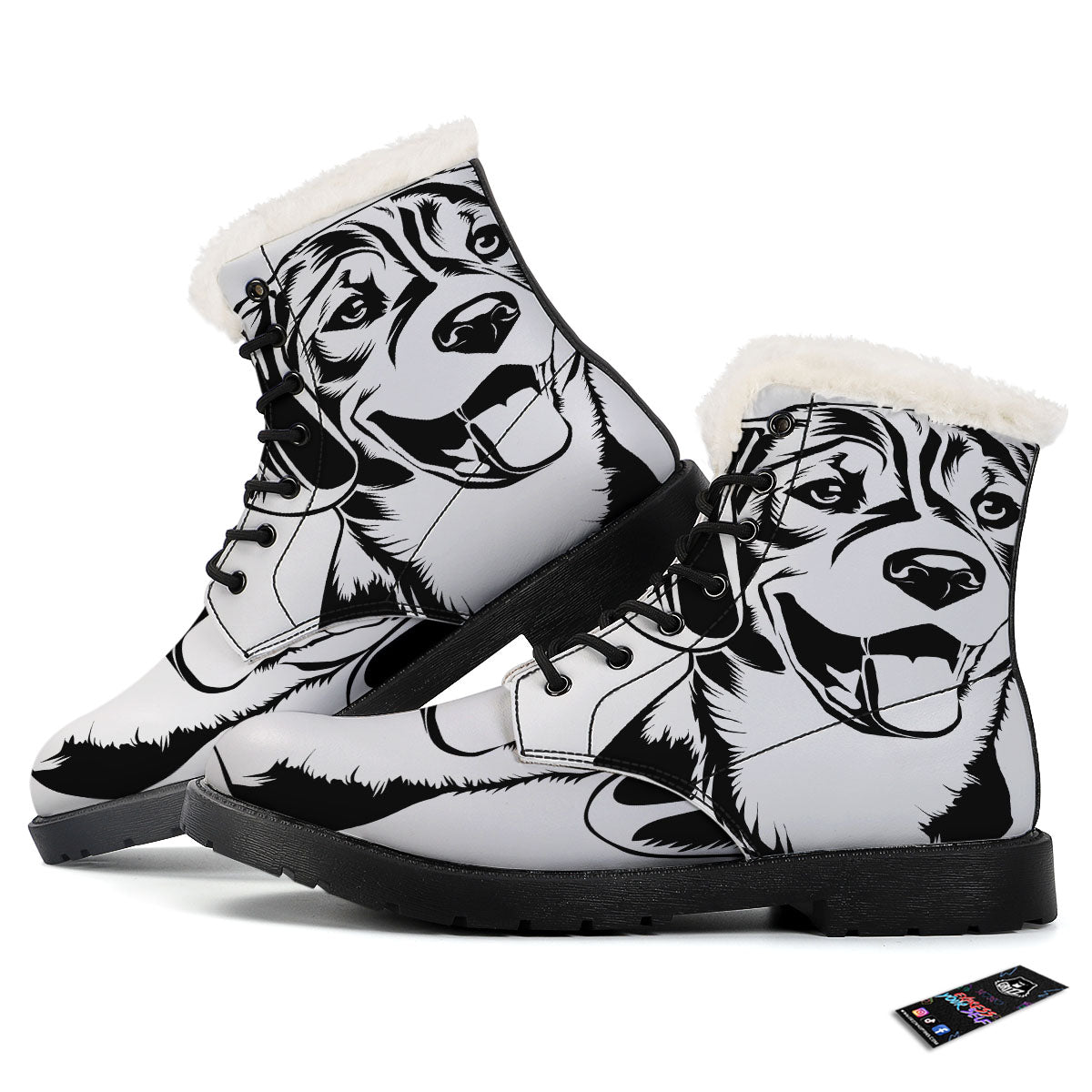Drawing Beagle White And Black Print Winter Boots-grizzshop