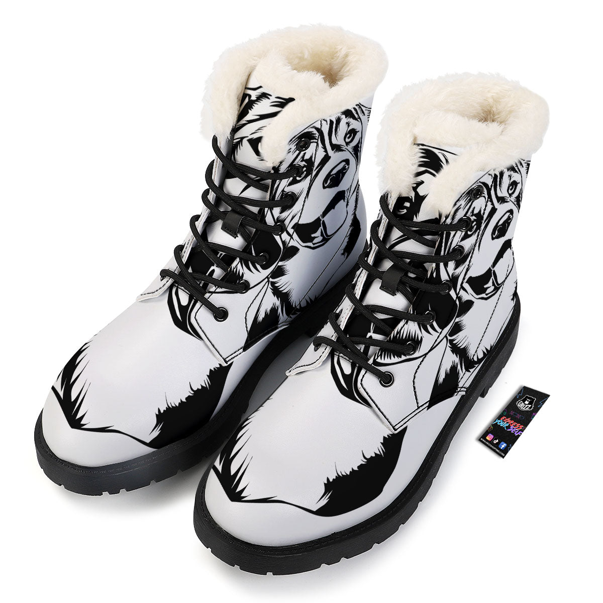 Drawing Beagle White And Black Print Winter Boots-grizzshop