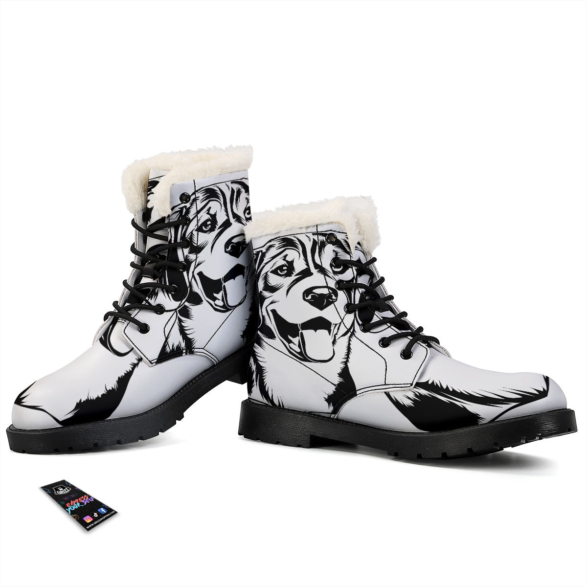 Drawing Beagle White And Black Print Winter Boots-grizzshop