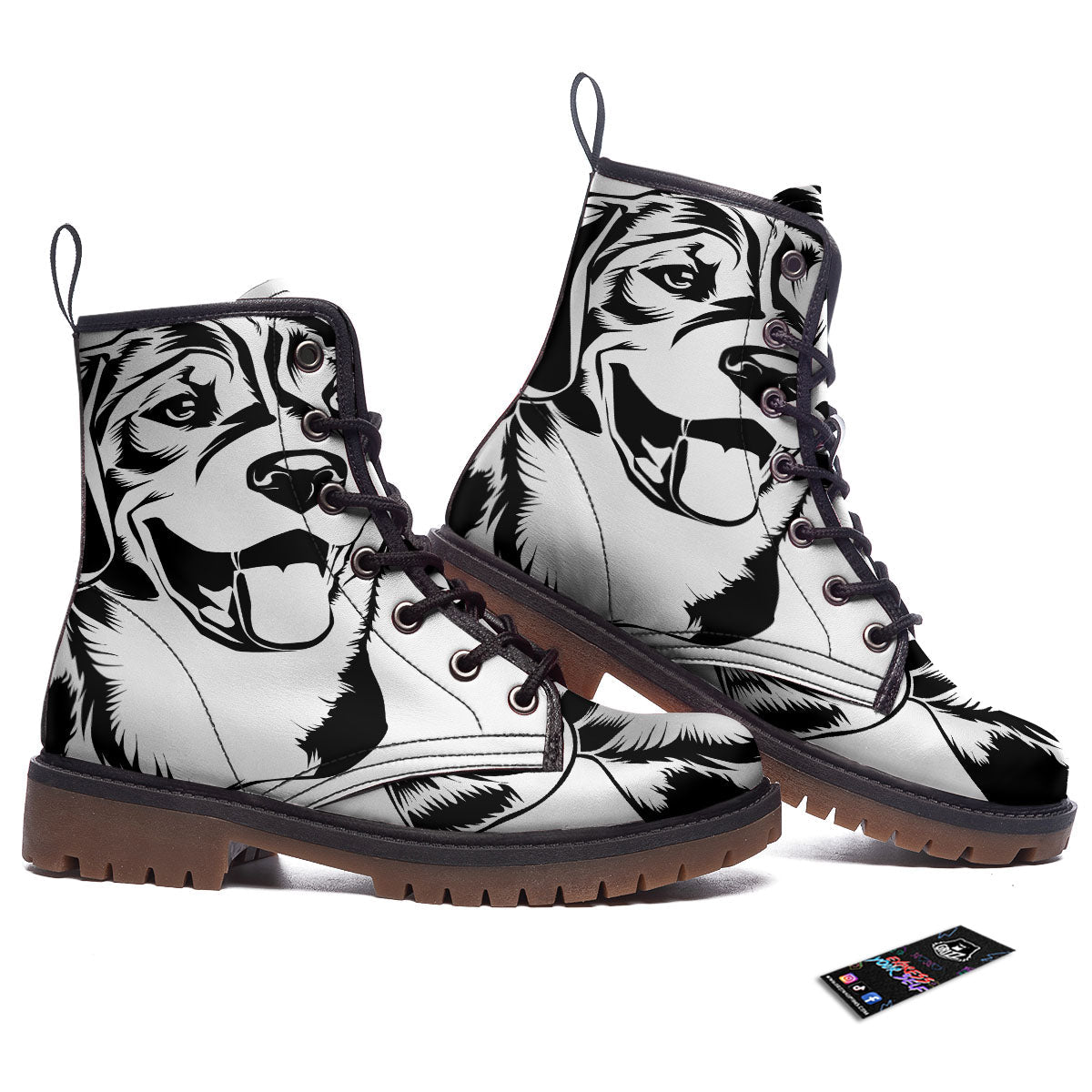 Drawing Beagle White And Black Print Work Boots-grizzshop