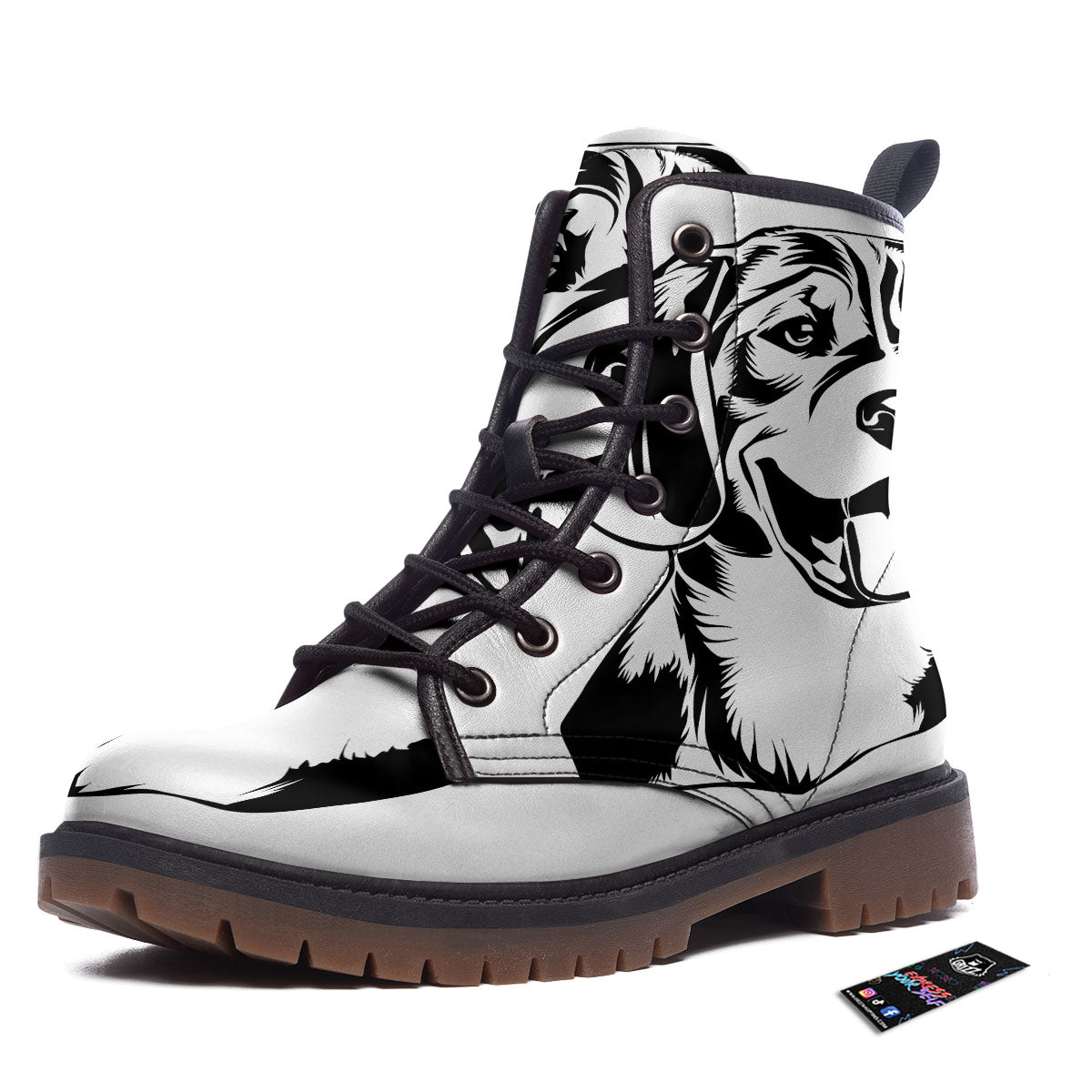 Drawing Beagle White And Black Print Work Boots-grizzshop