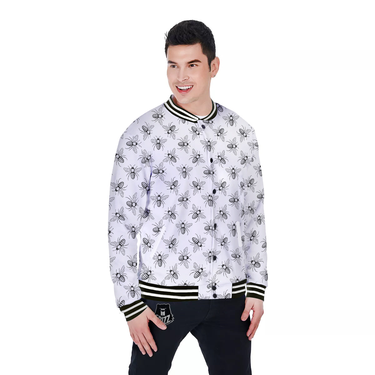 Drawing Bee Print Pattern Baseball Jacket-grizzshop
