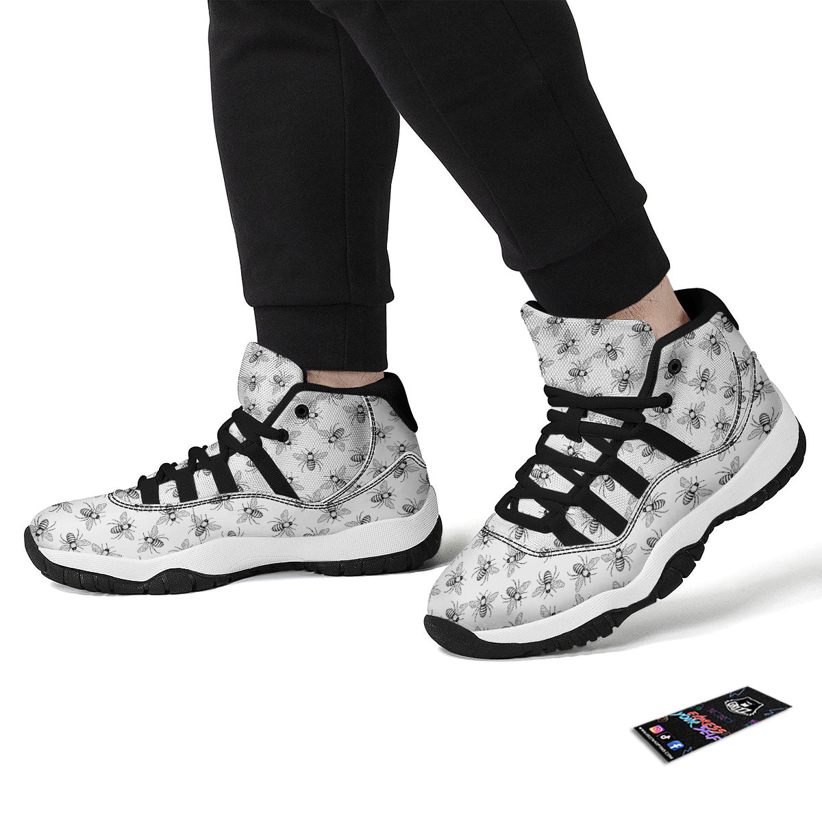 Drawing Bee Print Pattern Black Bball Shoes-grizzshop