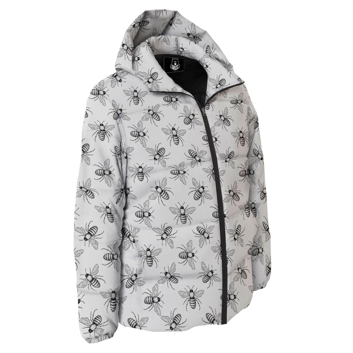 Drawing Bee Print Pattern Down Jacket-grizzshop
