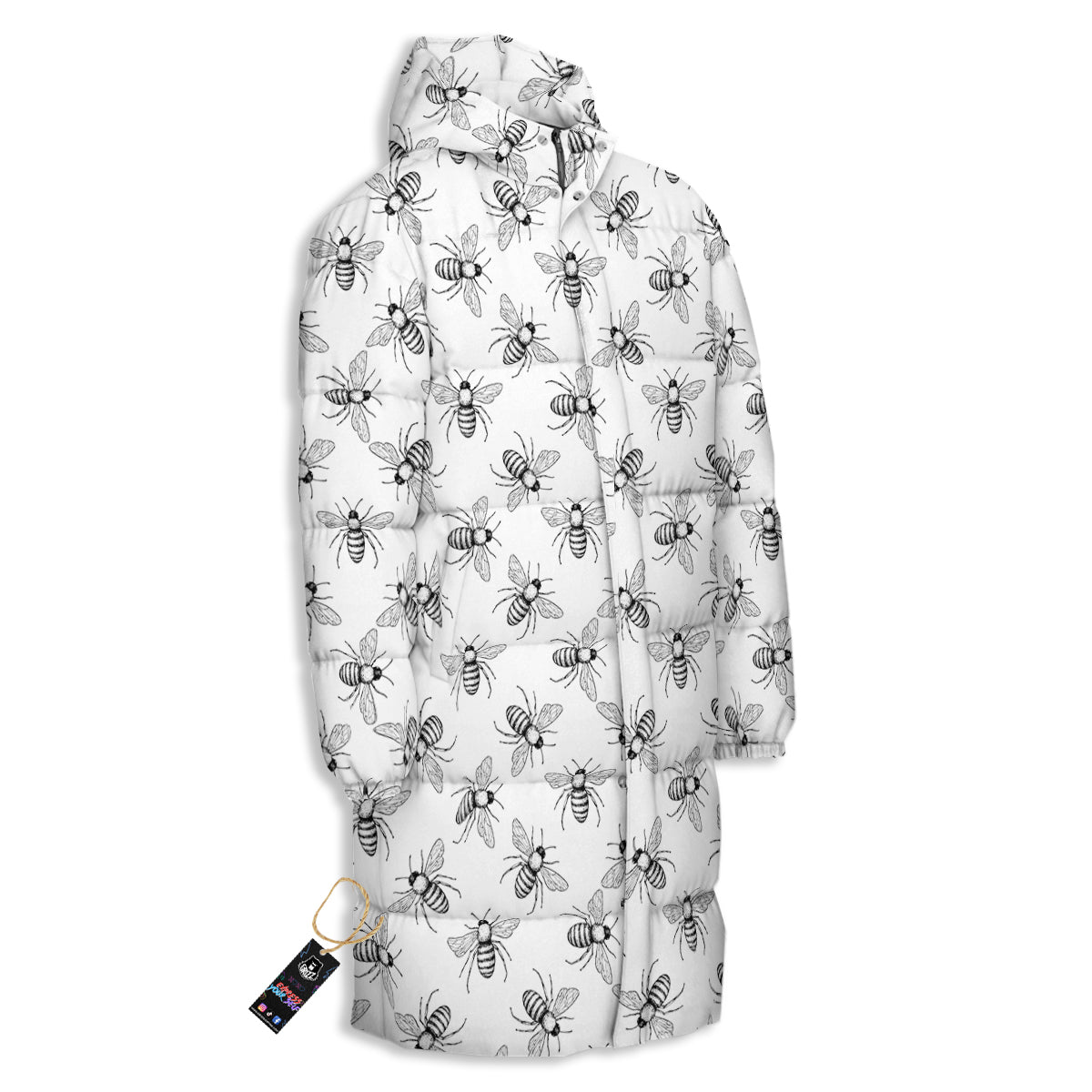 Drawing Bee Print Pattern Long Down Jacket-grizzshop