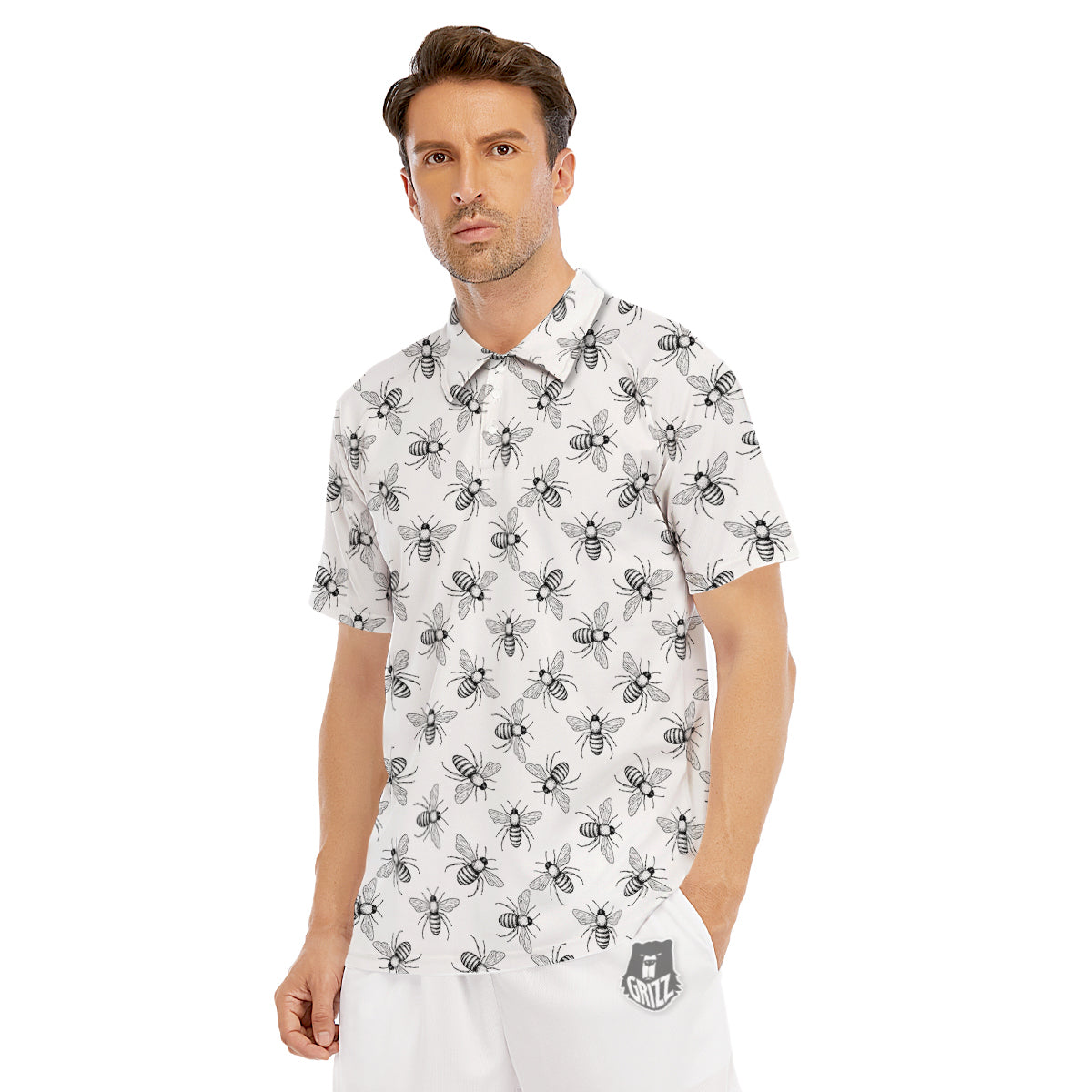 Drawing Bee Print Pattern Men's Golf Shirts-grizzshop