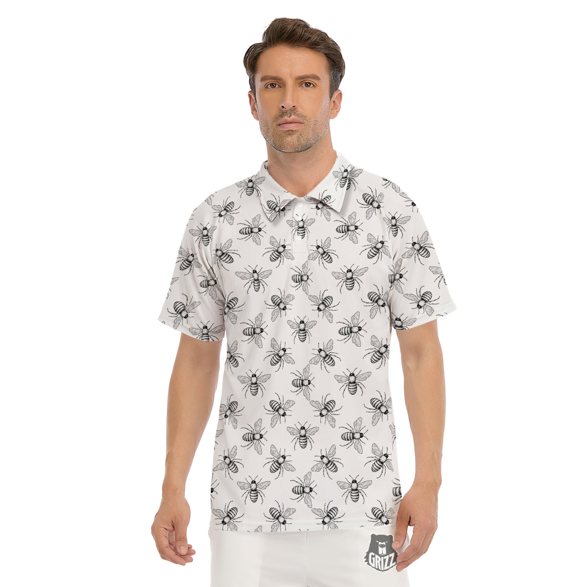 Drawing Bee Print Pattern Men's Golf Shirts-grizzshop