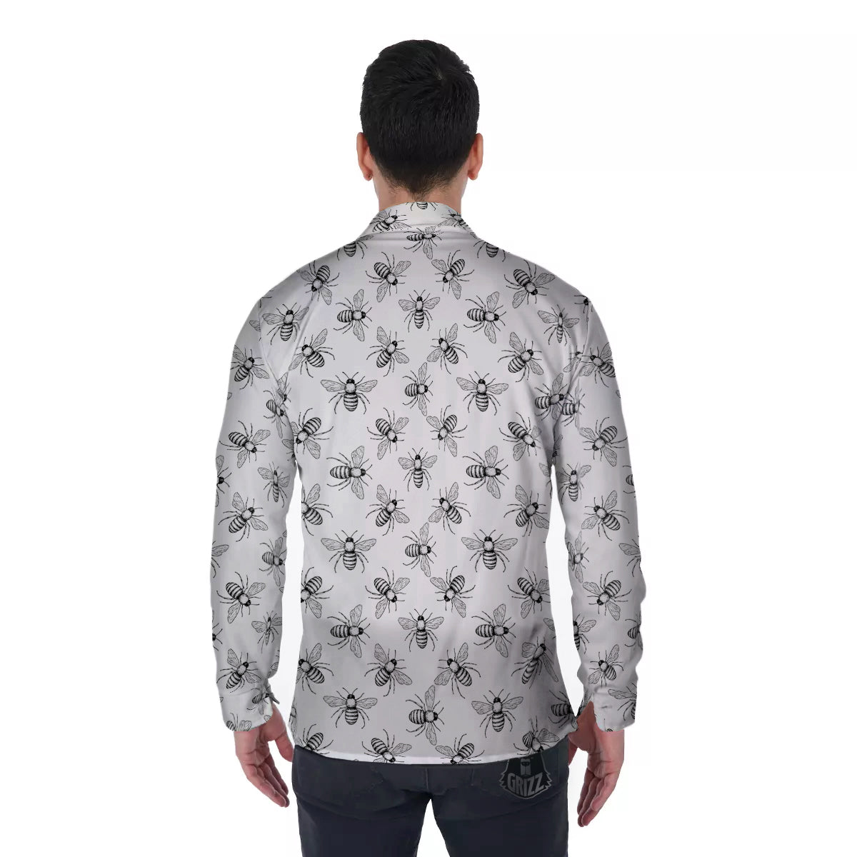 Drawing Bee Print Pattern Men's Long Sleeve Shirts-grizzshop