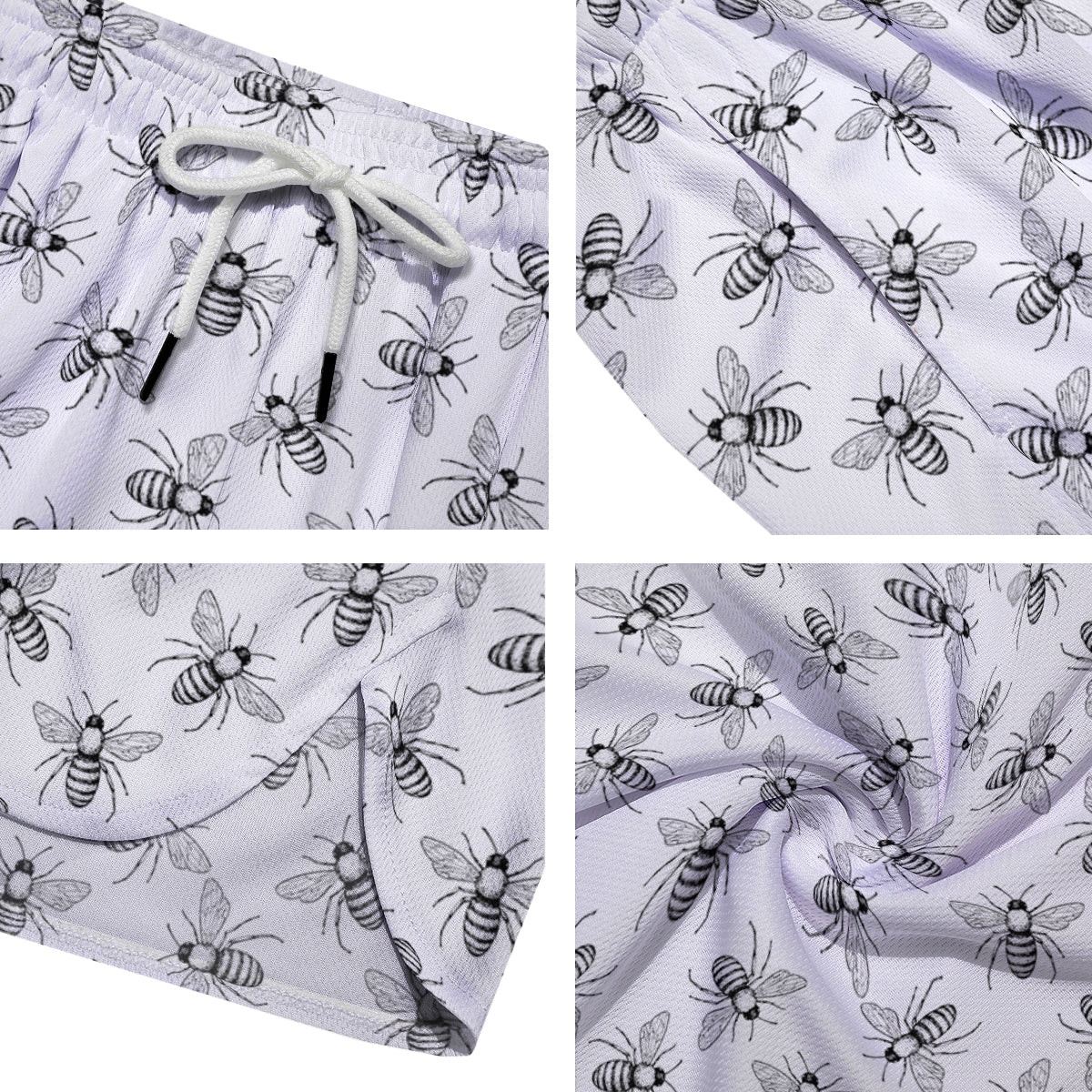 Drawing Bee Print Pattern Men's Running Shorts-grizzshop