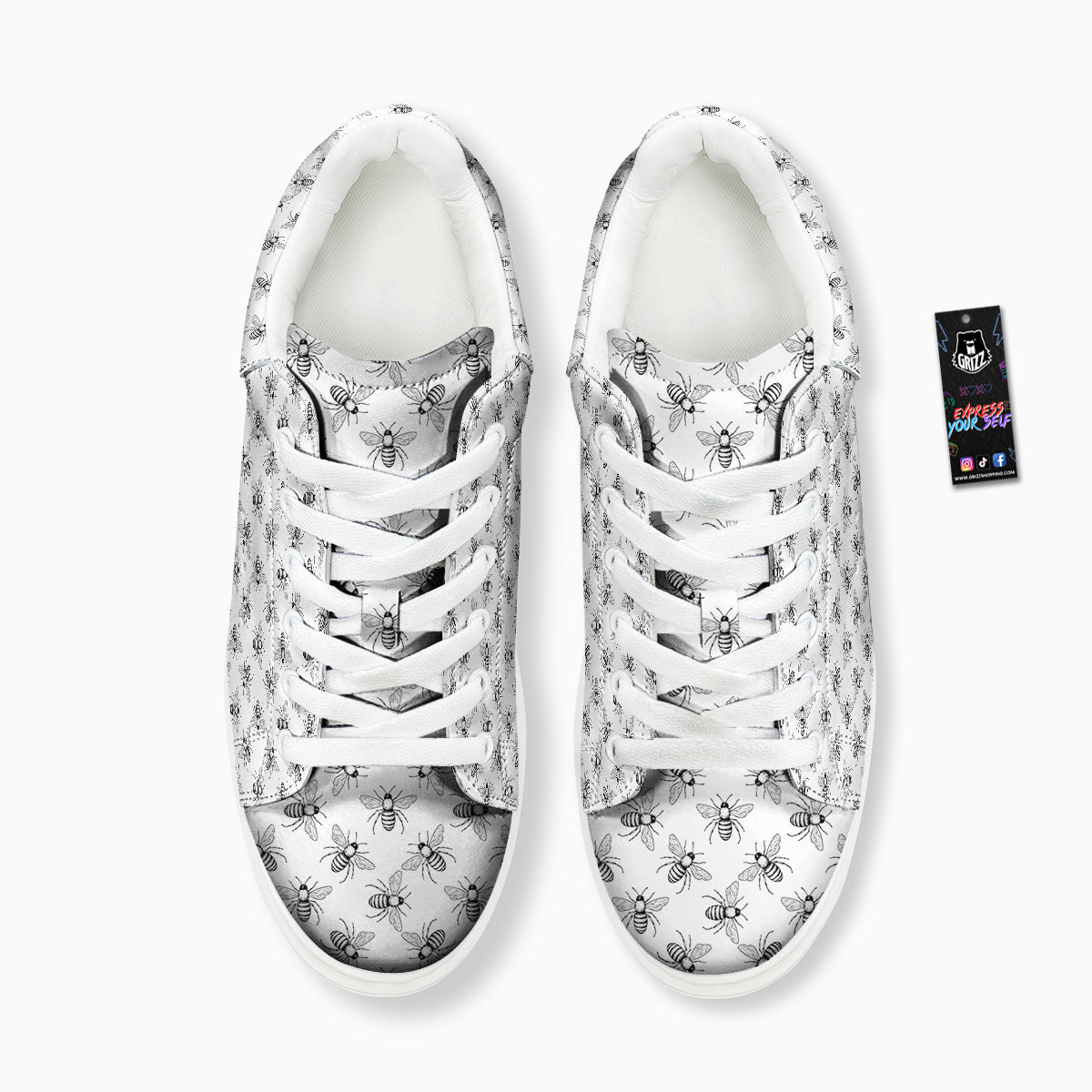Drawing Bee Print Pattern Platform Shoes-grizzshop