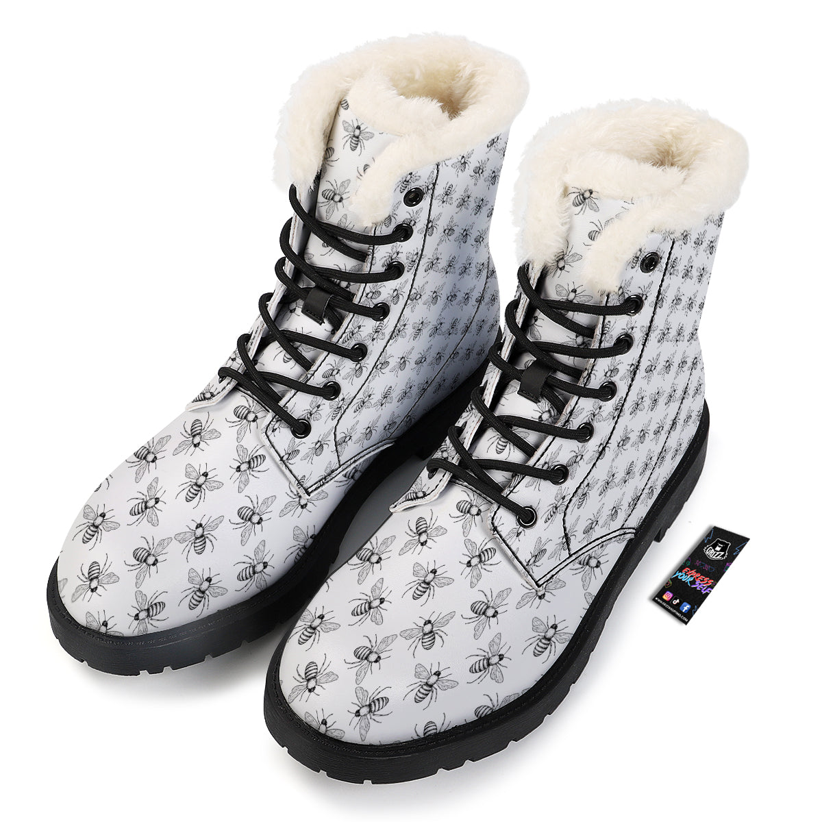 Drawing Bee Print Pattern Winter Boots-grizzshop