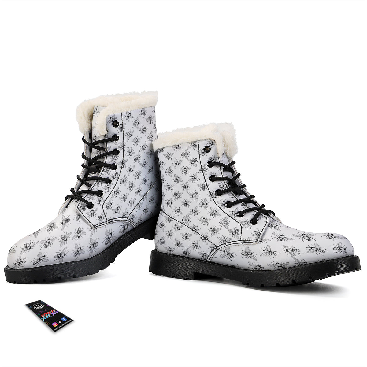 Drawing Bee Print Pattern Winter Boots-grizzshop