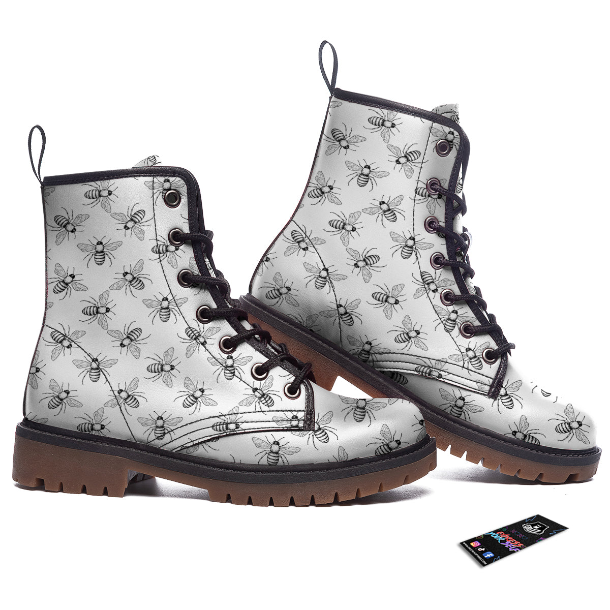 Drawing Bee Print Pattern Work Boots-grizzshop