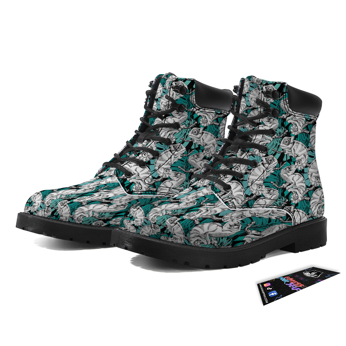 Drawing Chameleon And Monstera Leaf Print Pattern Boots-grizzshop