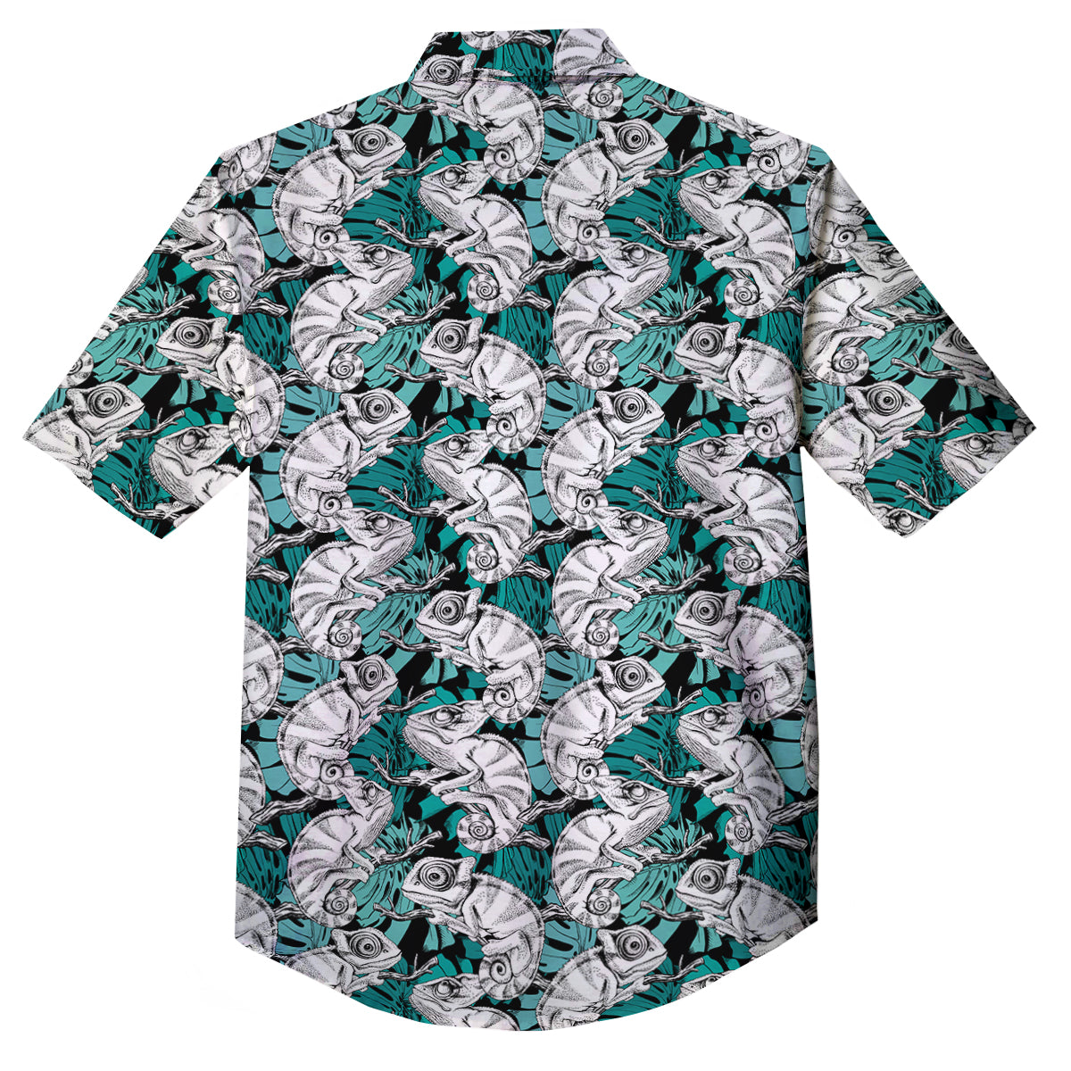 Drawing Chameleon And Monstera Leaf Print Pattern Button Up Shirt-grizzshop