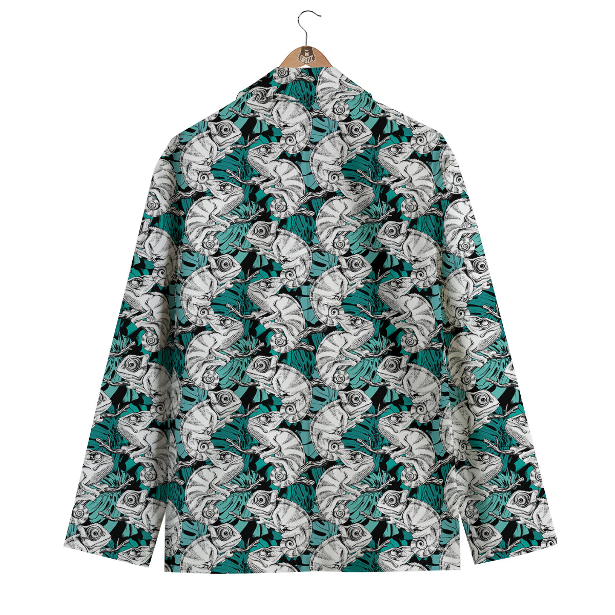 Drawing Chameleon And Monstera Leaf Print Pattern Men's Blazer-grizzshop