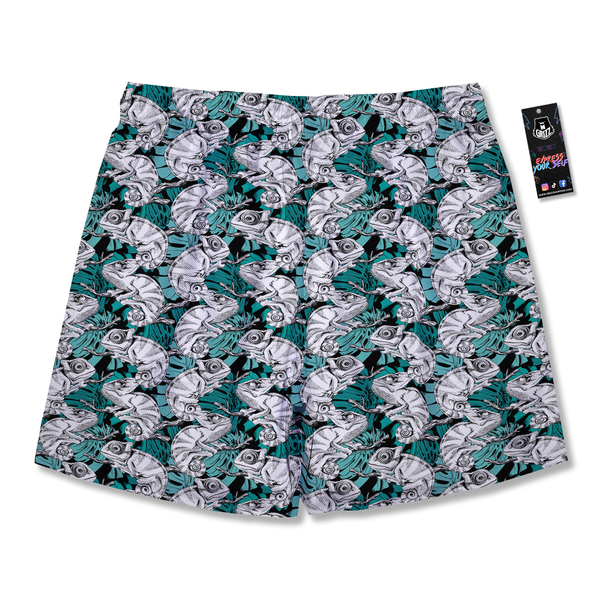 Drawing Chameleon And Monstera Leaf Print Pattern Men's Running Shorts-grizzshop