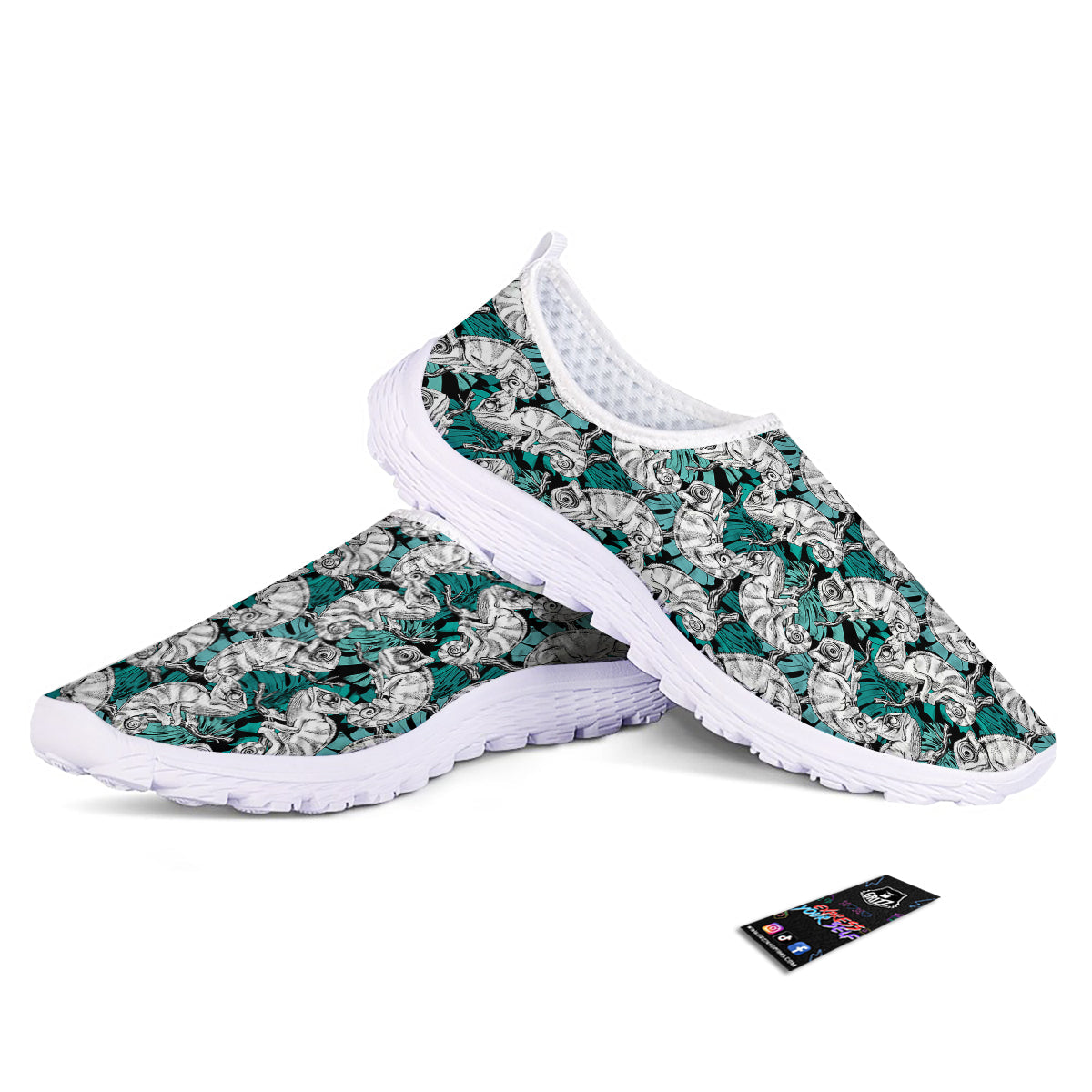 Drawing Chameleon And Monstera Leaf Print Pattern Nurse Shoes-grizzshop