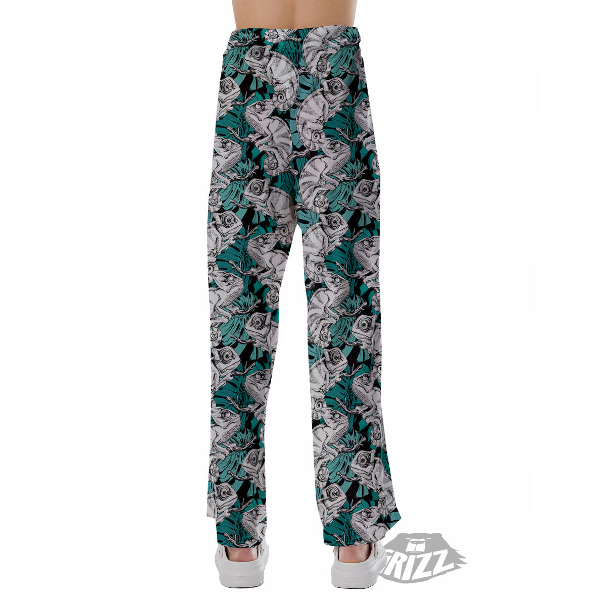 Drawing Chameleon And Monstera Leaf Print Pattern Pajama Pants-grizzshop