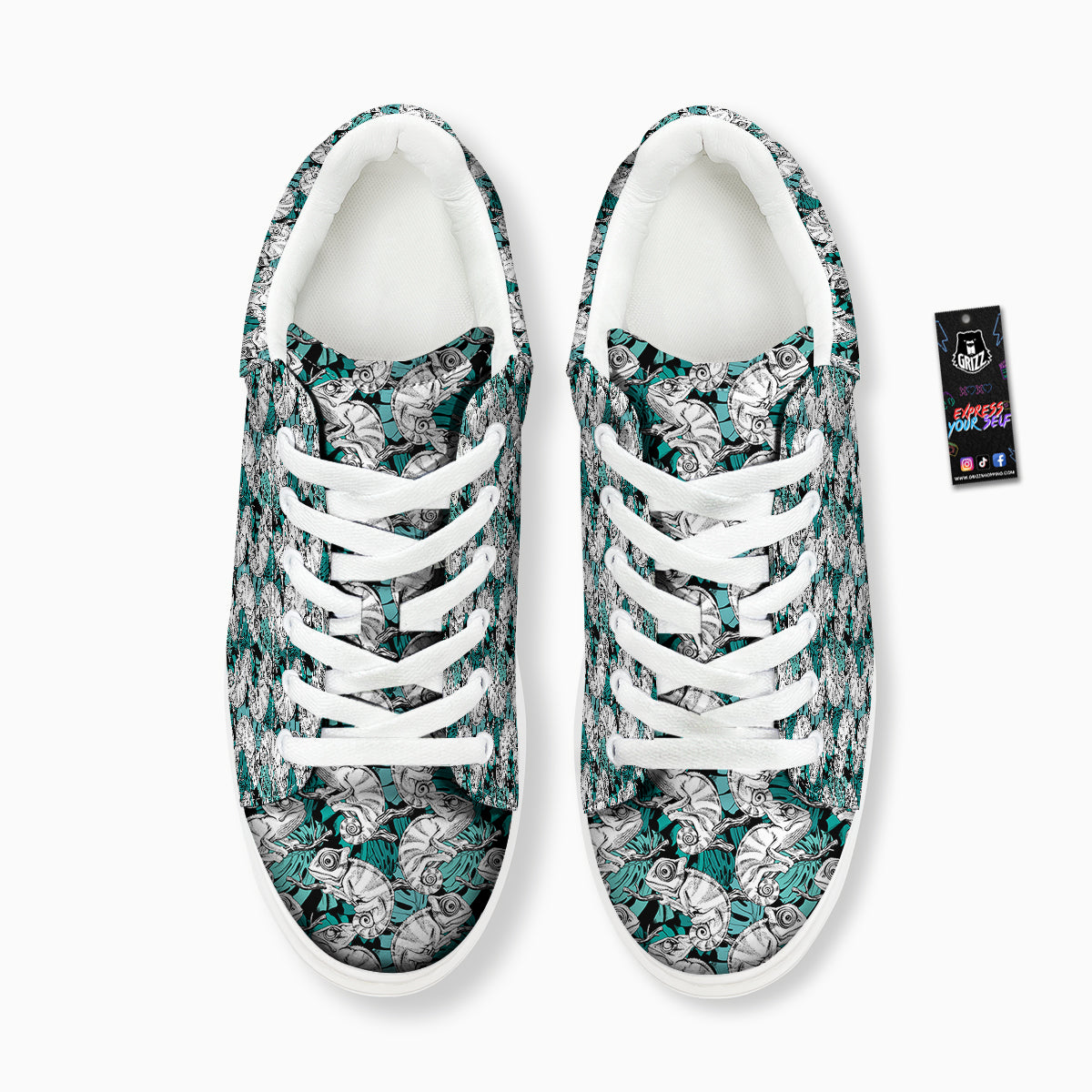 Drawing Chameleon And Monstera Leaf Print Pattern Platform Shoes-grizzshop