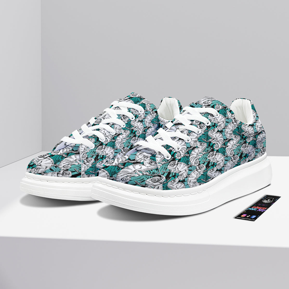 Drawing Chameleon And Monstera Leaf Print Pattern Platform Shoes-grizzshop