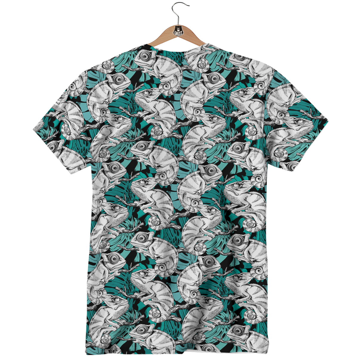Drawing Chameleon And Monstera Leaf Print Pattern T-Shirt-grizzshop