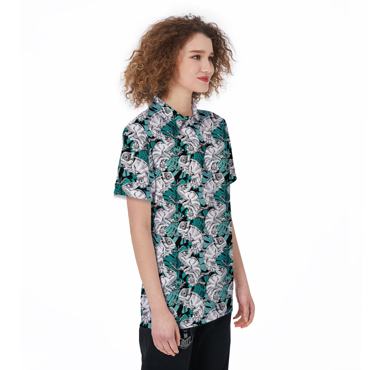 Drawing Chameleon And Monstera Leaf Print Pattern Women's Golf Shirts-grizzshop