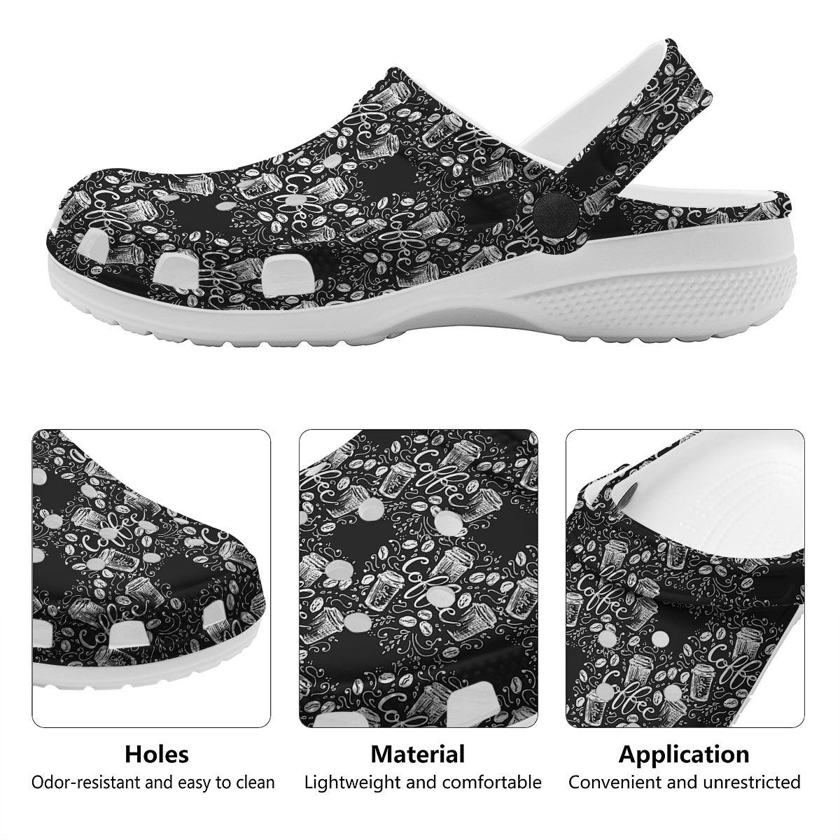 Drawing Coffee Print Pattern Clog-grizzshop