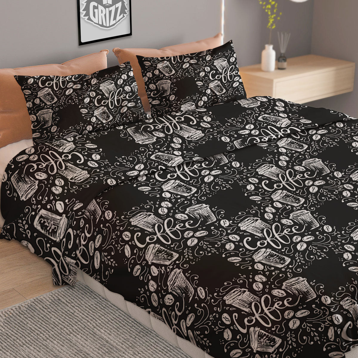 Drawing Coffee Print Pattern Duvet Cover Bedding Set-grizzshop