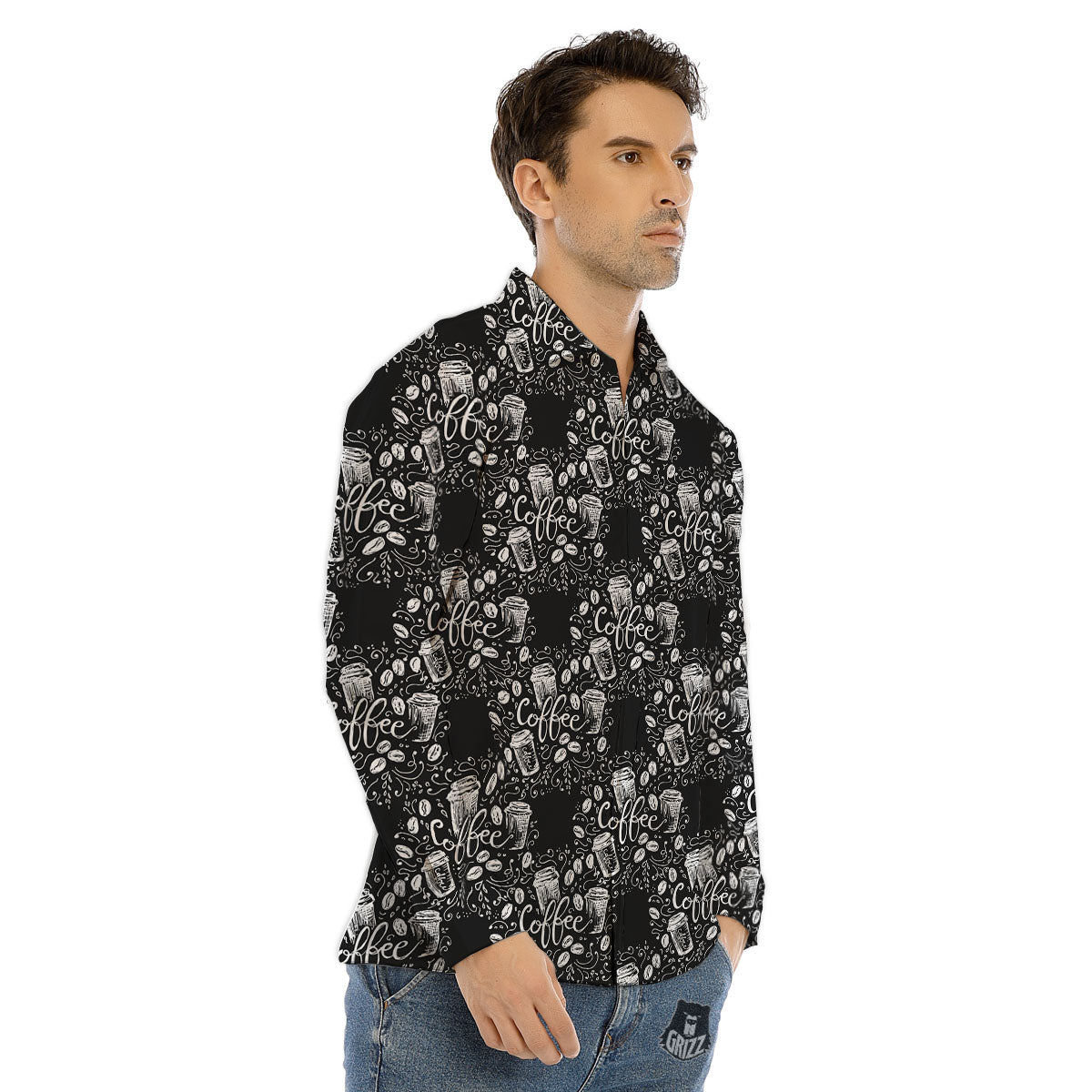 Drawing Coffee Print Pattern Men's Dress Shirts-grizzshop