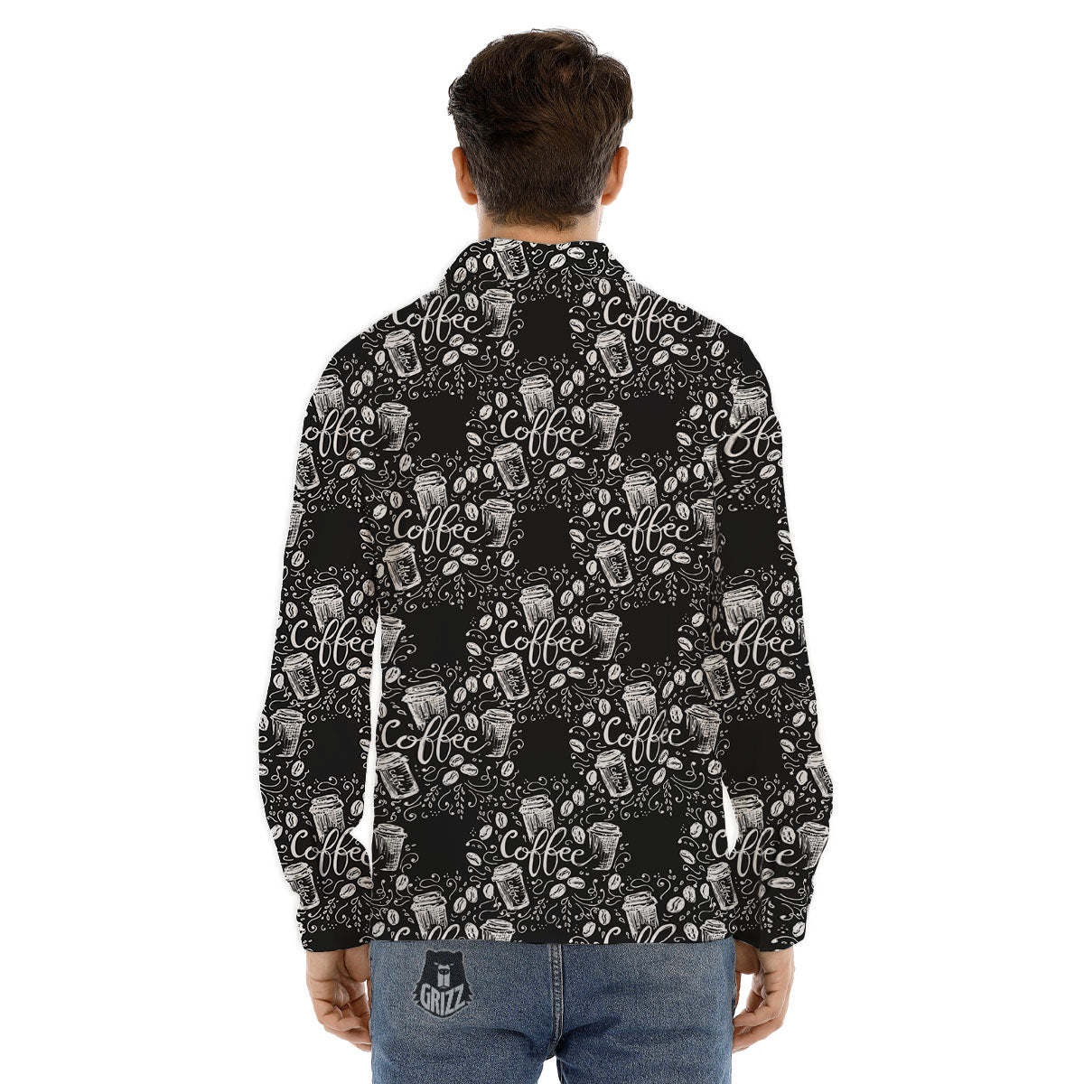 Drawing Coffee Print Pattern Men's Dress Shirts-grizzshop