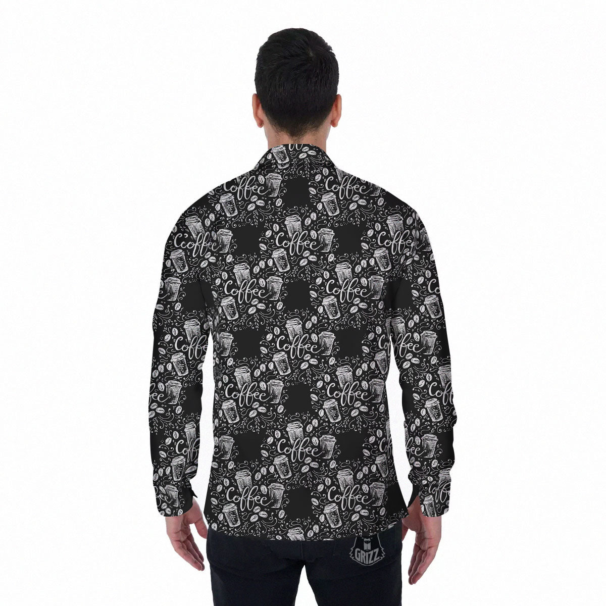 Drawing Coffee Print Pattern Men's Long Sleeve Shirts-grizzshop