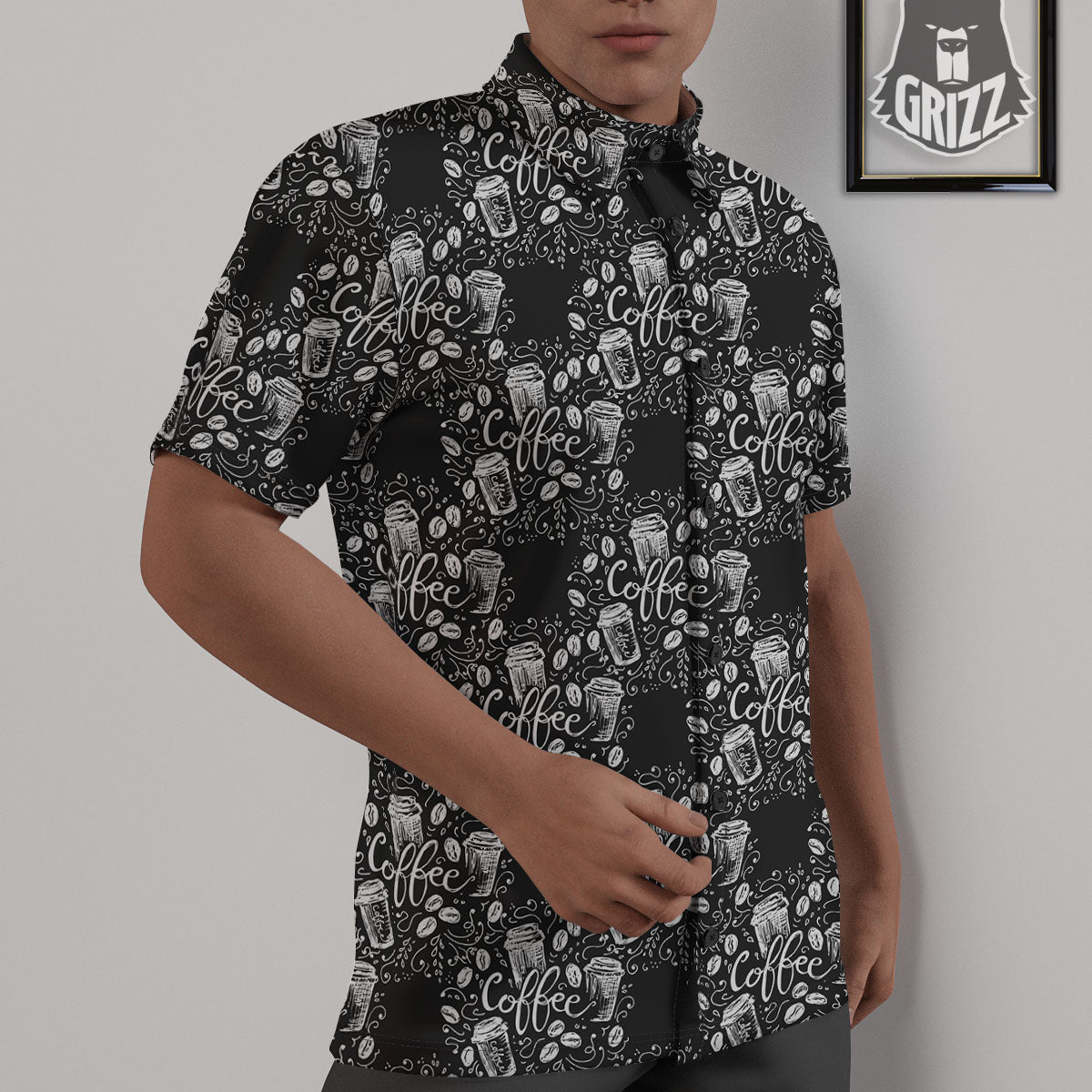 Drawing Coffee Print Pattern Untucked Shirts-grizzshop