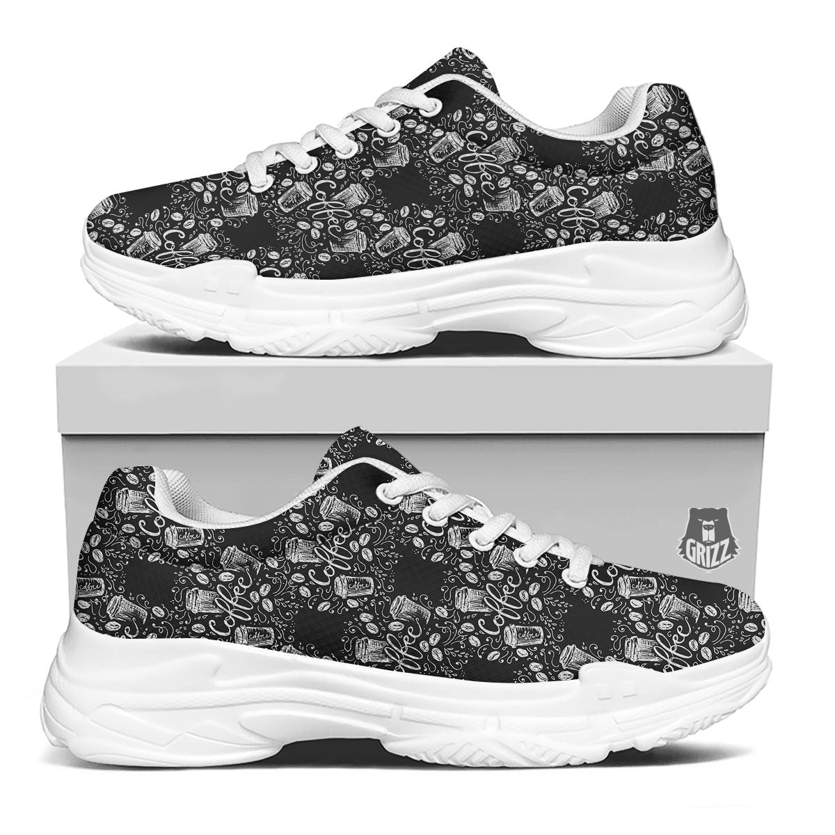 Drawing Coffee Print Pattern White Chunky Shoes-grizzshop
