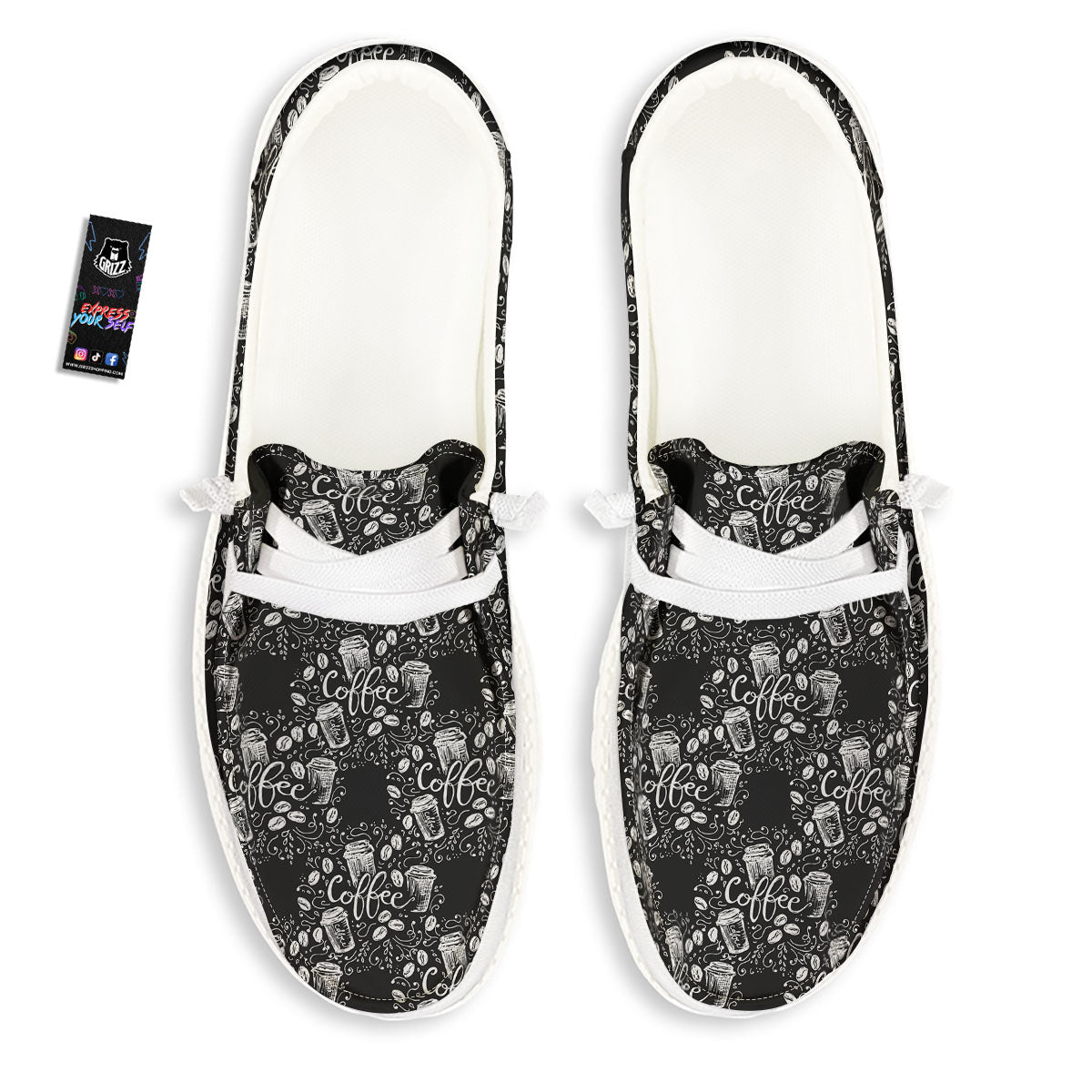 Drawing Coffee Print Pattern White Loafers-grizzshop