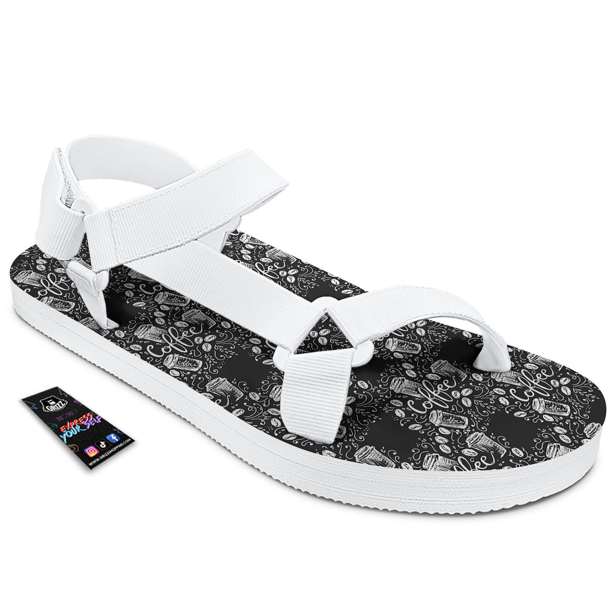 Drawing Coffee Print Pattern White Open Toe Sandals-grizzshop