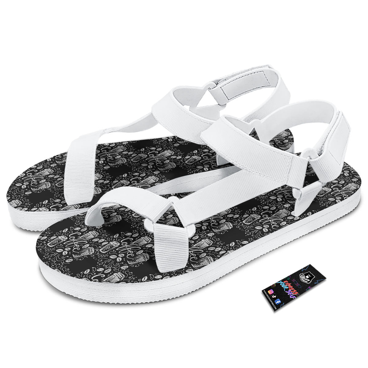 Drawing Coffee Print Pattern White Open Toe Sandals-grizzshop