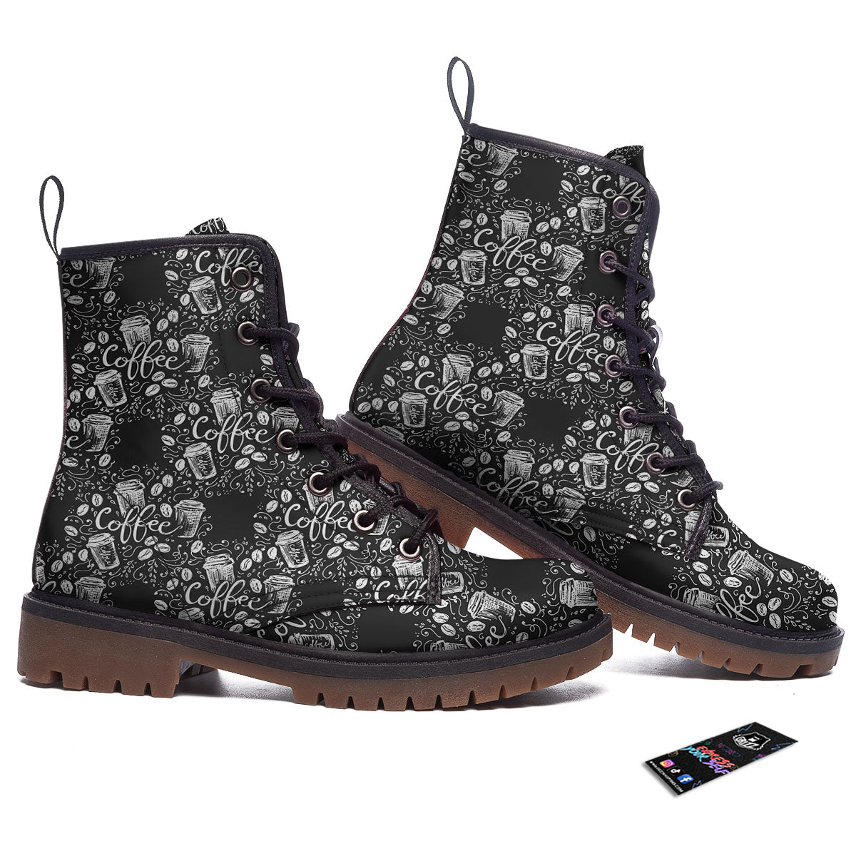 Drawing Coffee Print Pattern Work Boots-grizzshop
