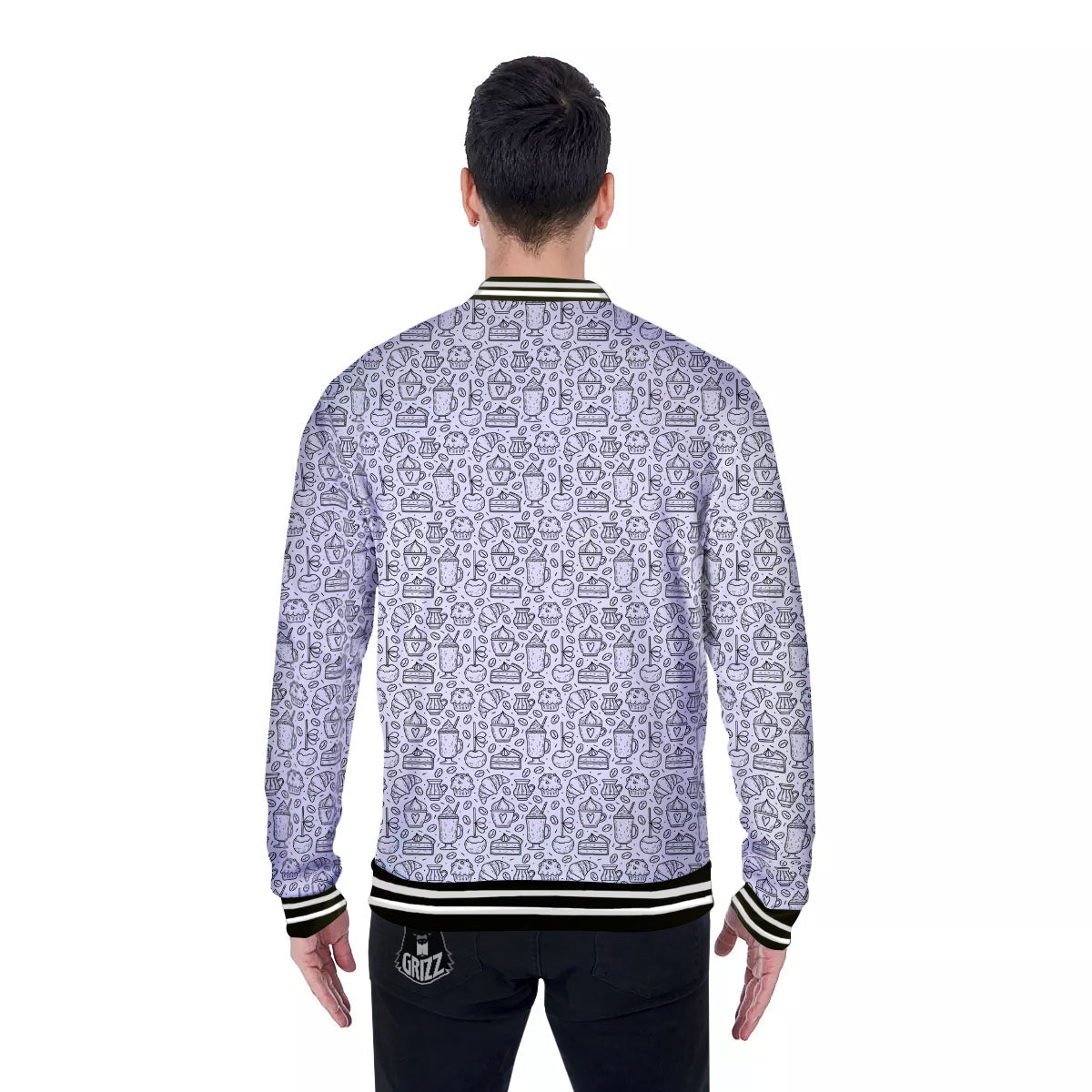Drawing Dessert And Coffee Print Pattern Baseball Jacket-grizzshop