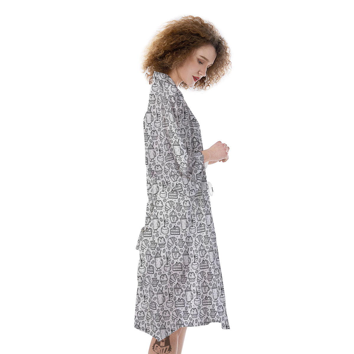 Drawing Dessert And Coffee Print Pattern Kimono-grizzshop