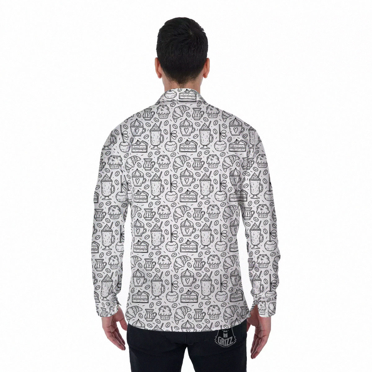 Drawing Dessert And Coffee Print Pattern Men's Long Sleeve Shirts-grizzshop